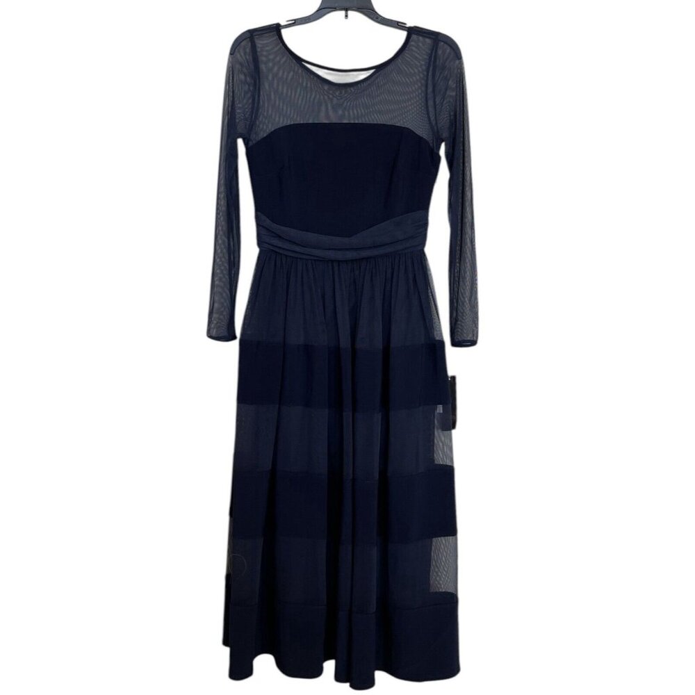 Betsy And Adam Dress Womens‎ Size 4 Blue Bailey Illusion Trim Long Sleeve